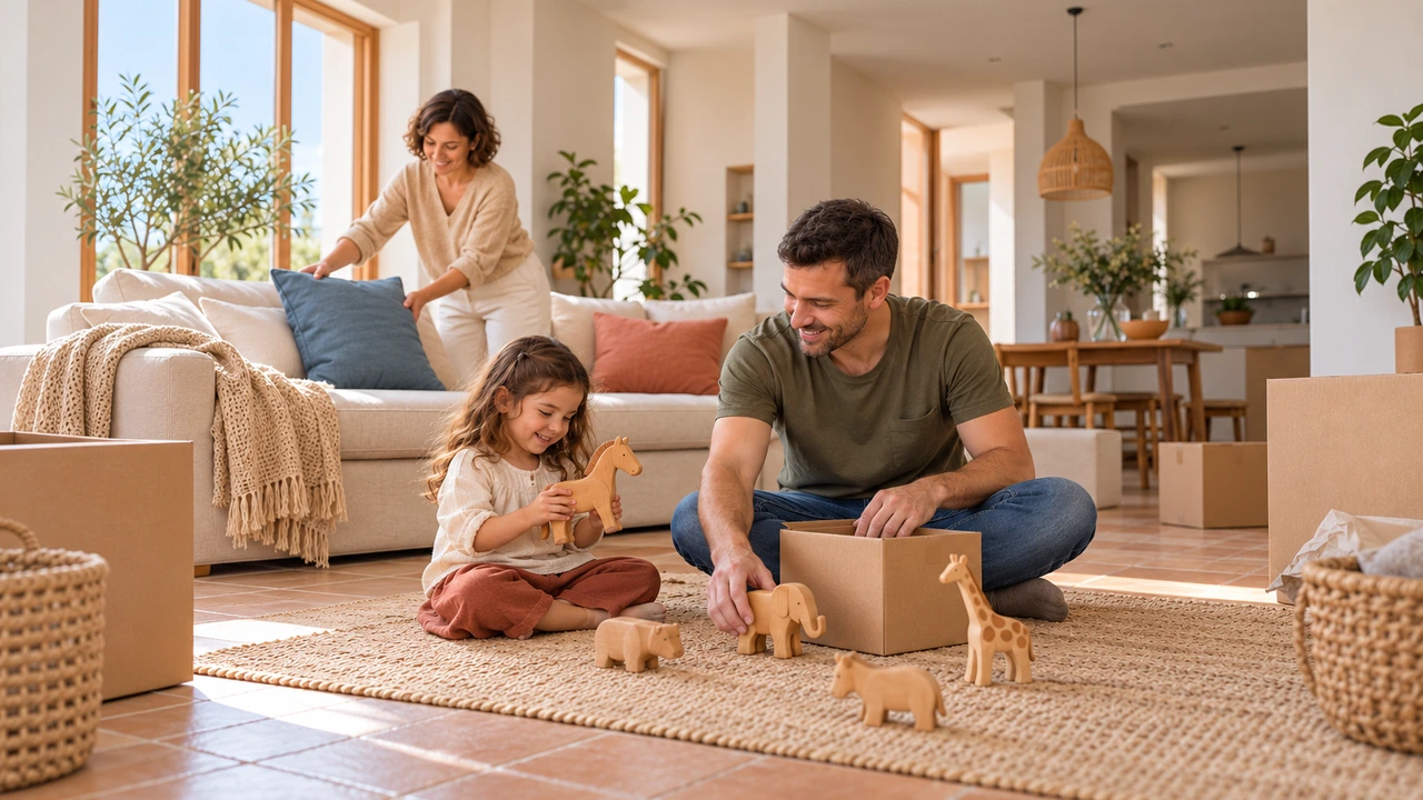 AI illustration: A family settles into a new home.