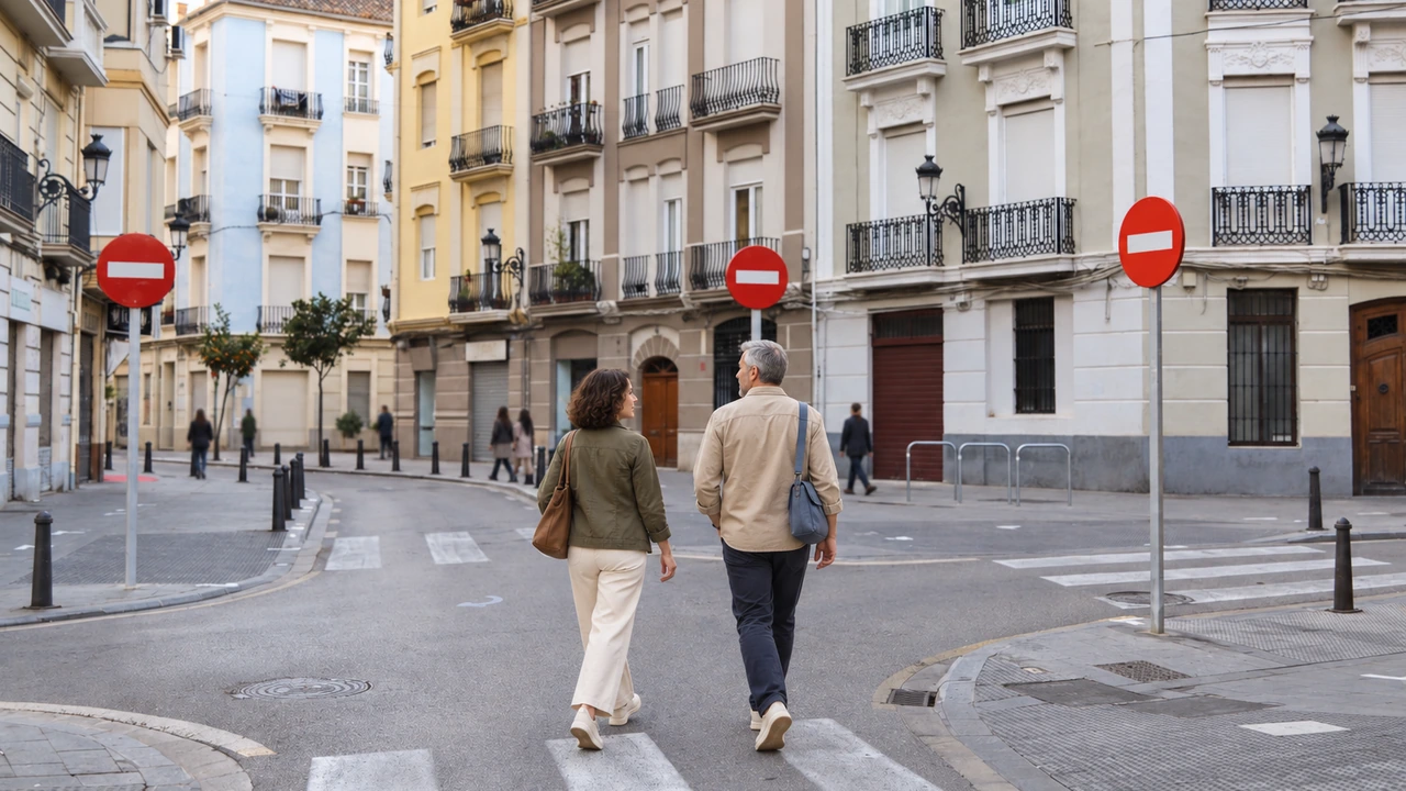 AI illustration: A walk along Carrer de Carles Cervera in Russafa, based on a photograph by Joanbanjo (2015).